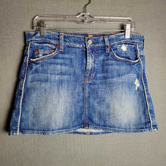 7 For All Mankind Dresses & Skirts - 7 For All Mankind Distressed Flare Mini Jean Skirt